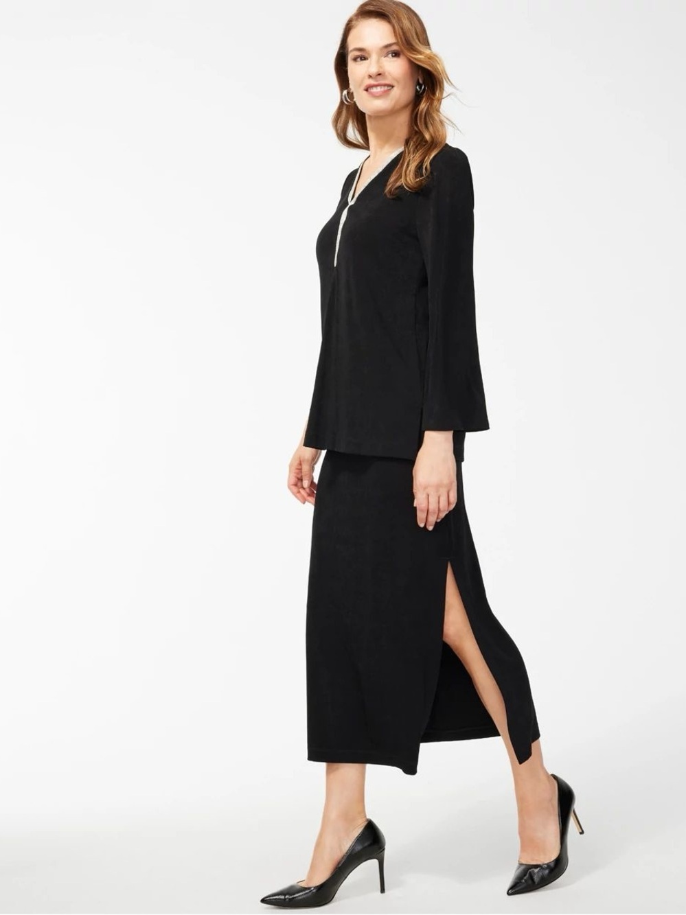 Chico's Black Maxi Travelers Maxi Side Slit Skirt NWT 0 or S